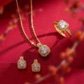 Luxury 3 Pcs/Set Crystal CZ Square Earrings Ring Sparkle Micro Pave Cubic Zirconia CZ Geometric Necklace Jewelry Set