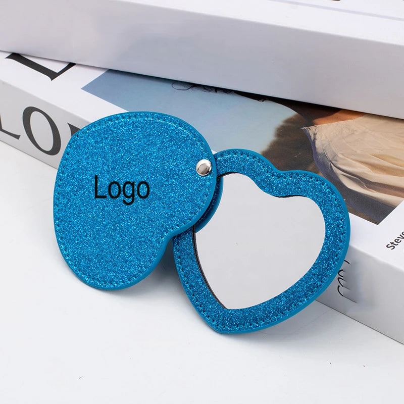 Compact Heart-Shaped Compact Mirror Cute Glitter Mini Folding Pocket Mirror Travel Essential Makeup Tool Small Purse Gift
