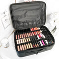 Fashionable Large Cosmetic Travel Case Black PVC Leather with Dot Pattern Zipper Closure Type Bag Style