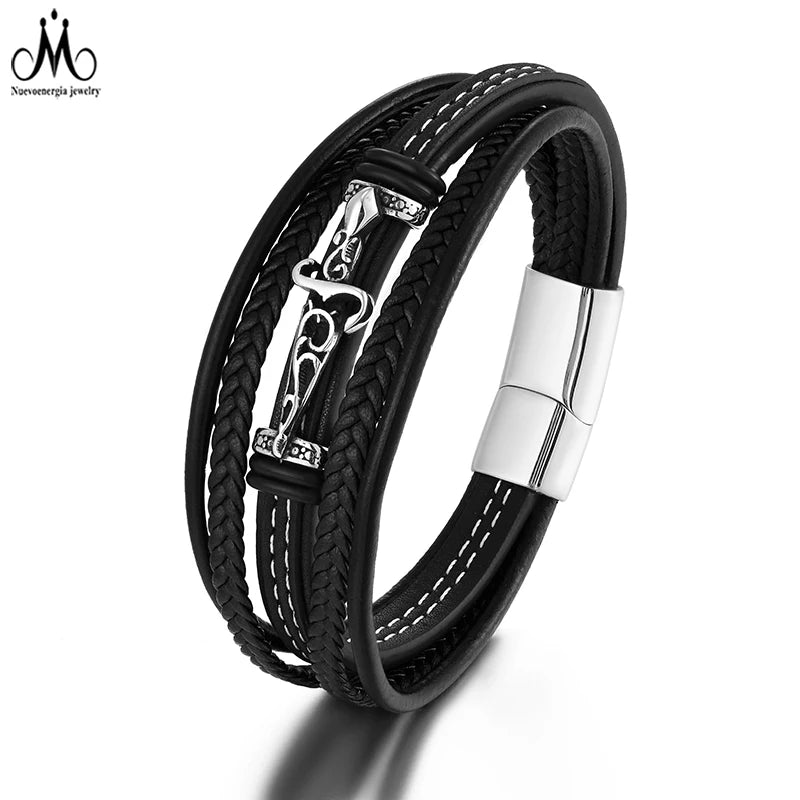 Man Custom Jewelry Stainless Steel Leather Cuff Bracelet Luxury Leather Bracelet Jewelry for Man