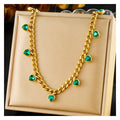 New Link Chain Stainless Steel Heart Diamond Charm Necklace 18k Gold Plated Tarnish Free Rhinestone Necklace For Women