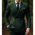 Casual Hunt Green Men Suits Business Regular Fit Tuxedos Wedding Prom Peaked Lapel Double Breasted 2 Pieces Jacket+Trousers