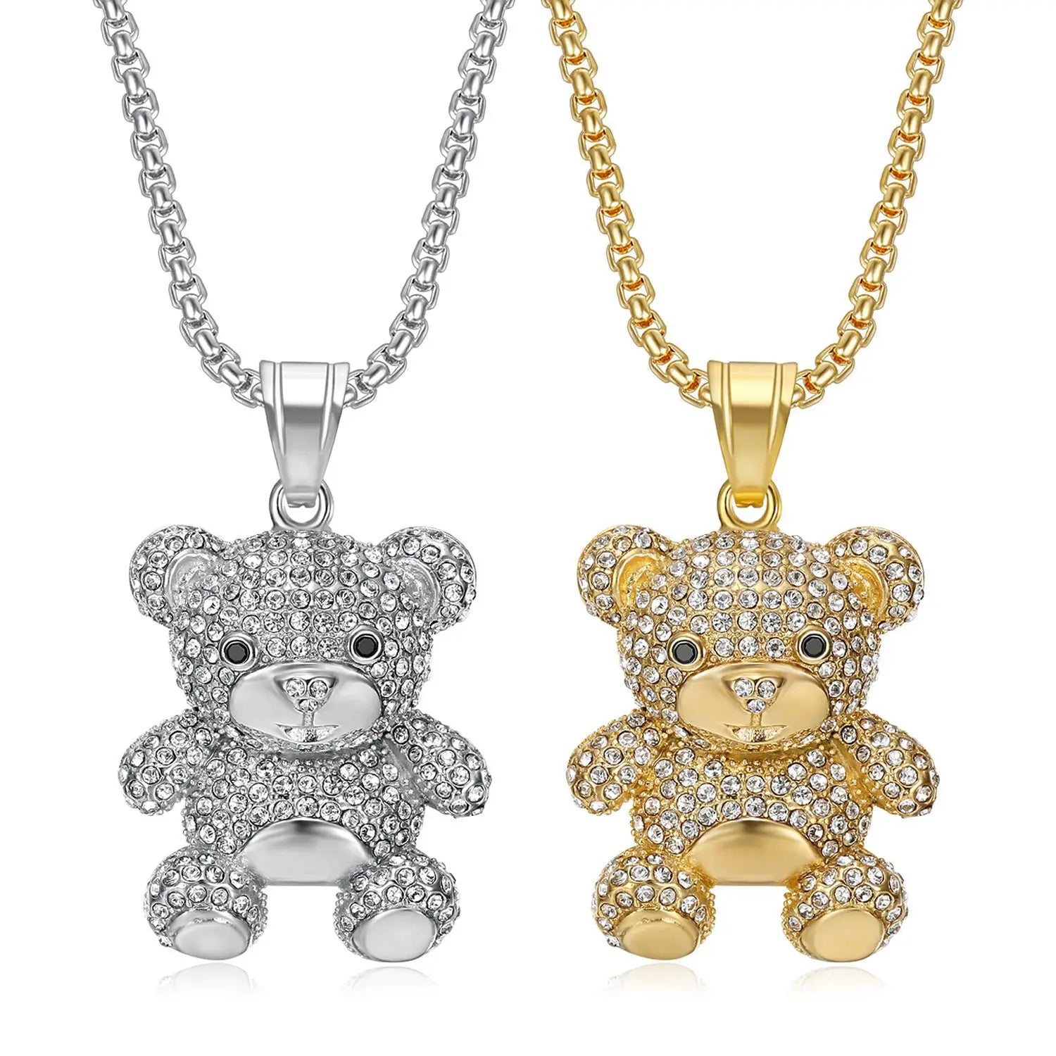Hip Hop Fashion Jewelry Necklaces PVD 18K Gold Plated Stainless Steel Iced Out Diamond Little Bear Charm Pendants