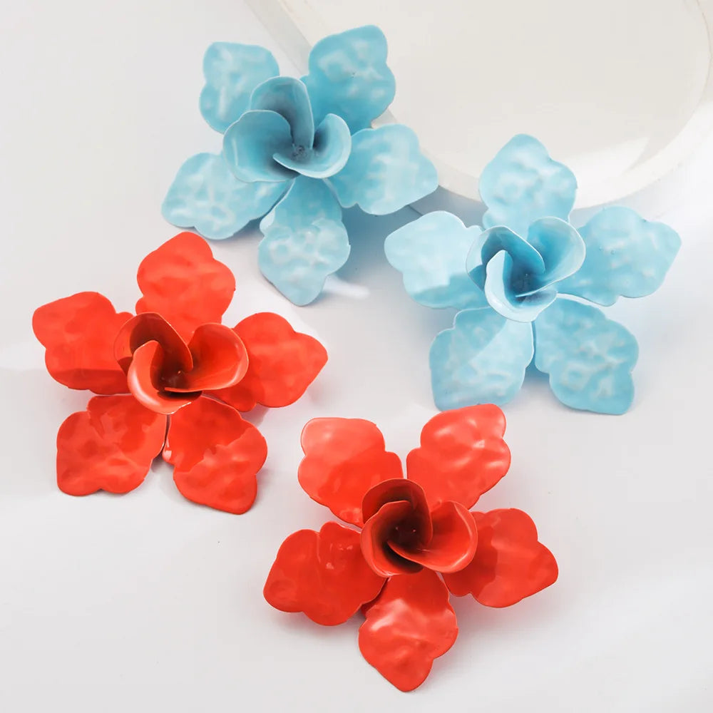 KAIMEI 2025 New Arrival Fashion Jewelry Geometric New Alloy Baking Paint Vacation Floral Earrings for Women Big Flower Earrings