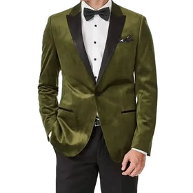 Army Green Velvet Men's Suits Blazer Pants Set Fashion 2 Piece Set Suit Pants Business Wedding Suits for Men