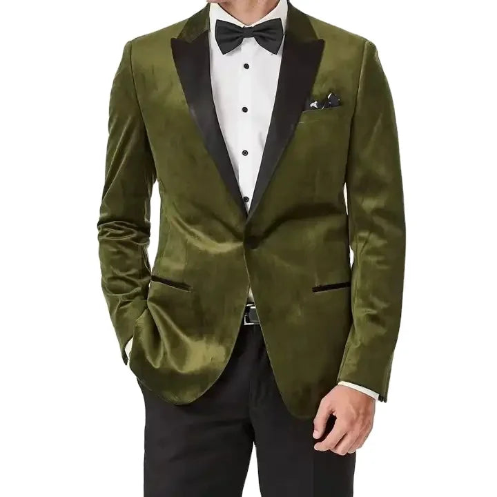 Army Green Velvet Men's Suits Blazer Pants Set Fashion 2 Piece Set Suit Pants Business Wedding Suits for Men