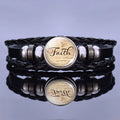 Inspirational Quote Bangle Faith Love Hope Jewelry Gifts Women Men Glass Cabochon Woven Adjustable Black Leather Bracelet