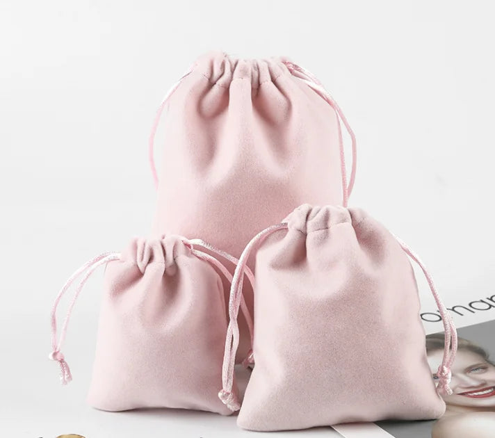 Recyclable Velvet Pouch Bags with Custom Foil Logo Small Drawstring Gift Packaging for Jewelry Cosmetics
