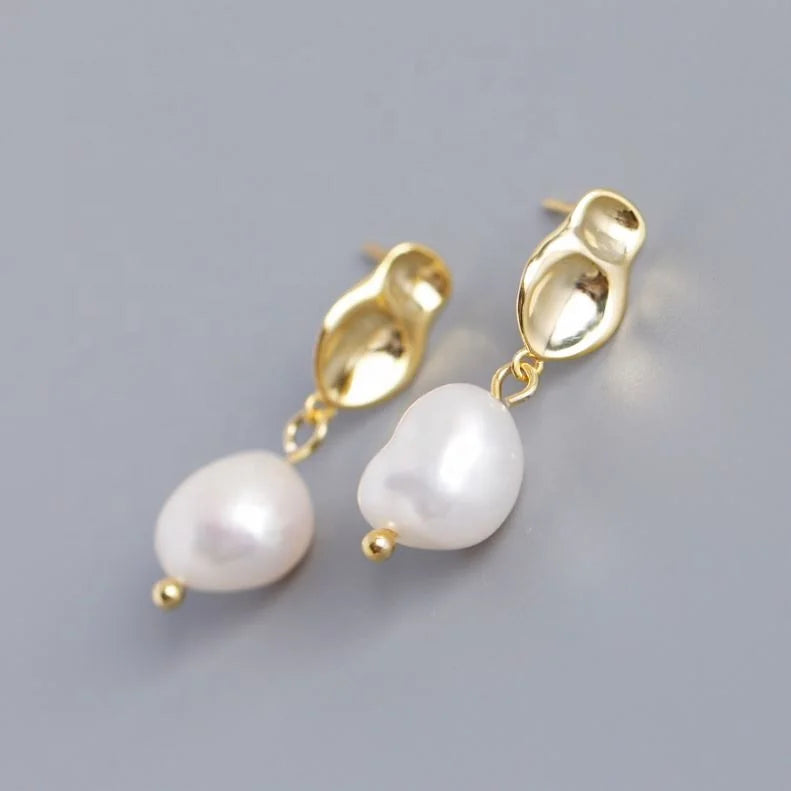 Fashion 925 Sterling Silver Irregular Baroque Freshwater Pearl Dangling Pearl Stud Earring for Women Jewelry