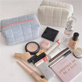 Custom Size Logo Pink Blue Floral Terry Cloth Towel Quilted Cosmetic Organizer Makeup Make up Toiletry Wash Skincare Bag