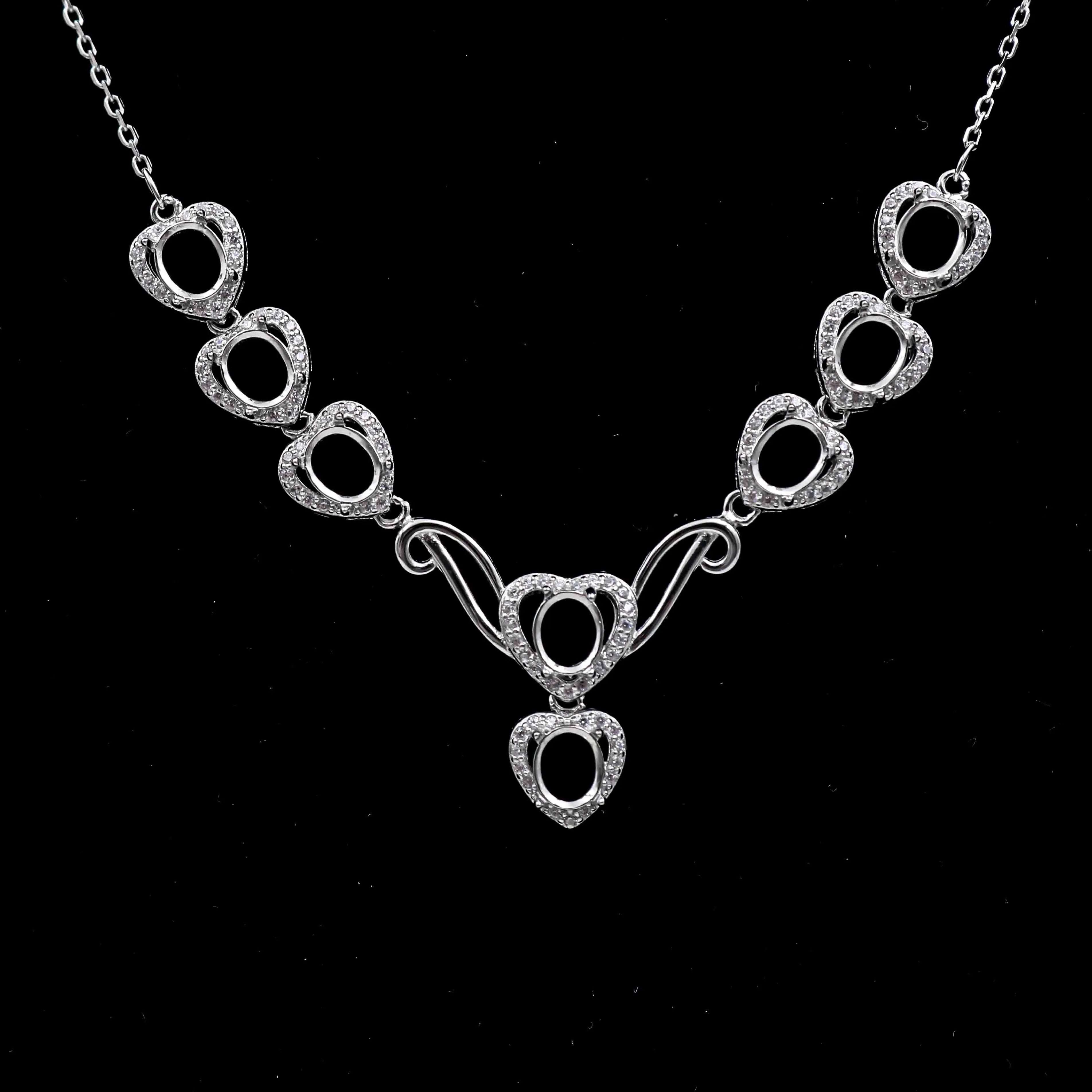 Sterling Silver 5*6mm Semi Mount Necklace Empty Support Blank Claw Setting S925 Base Holder Without Center Stone for DIY Inlay