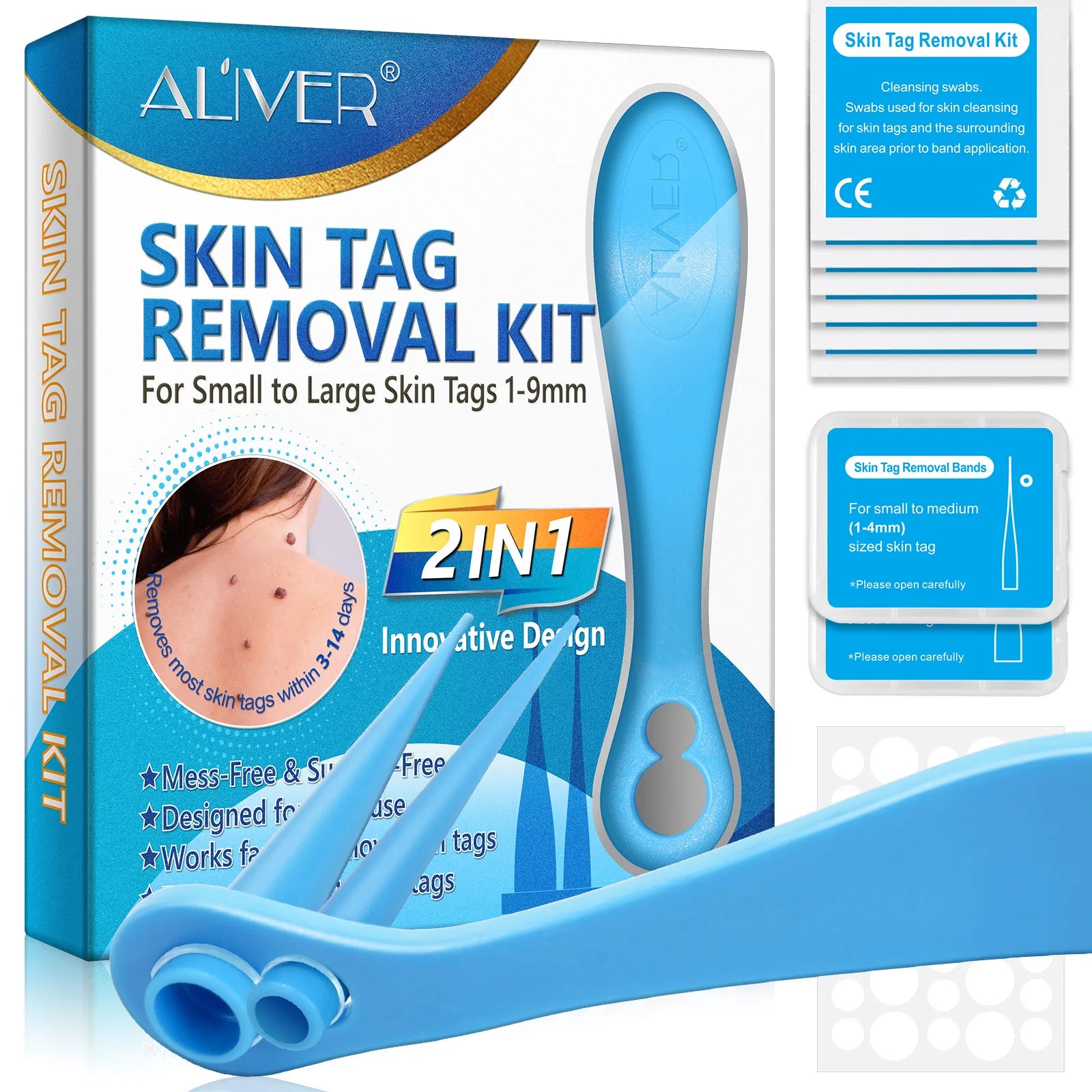 2IN 1 Skin Care Wart Treatment Tool Skin Tag Removal Kit for Small to Large Skin Tags 1-9mm