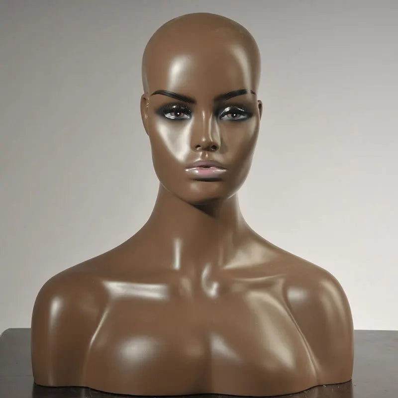 Wholesale Realistic Female Wig Display With Shoulder Hair Makeup Smiling Fiberglass Human  Male African American Mannequin Head