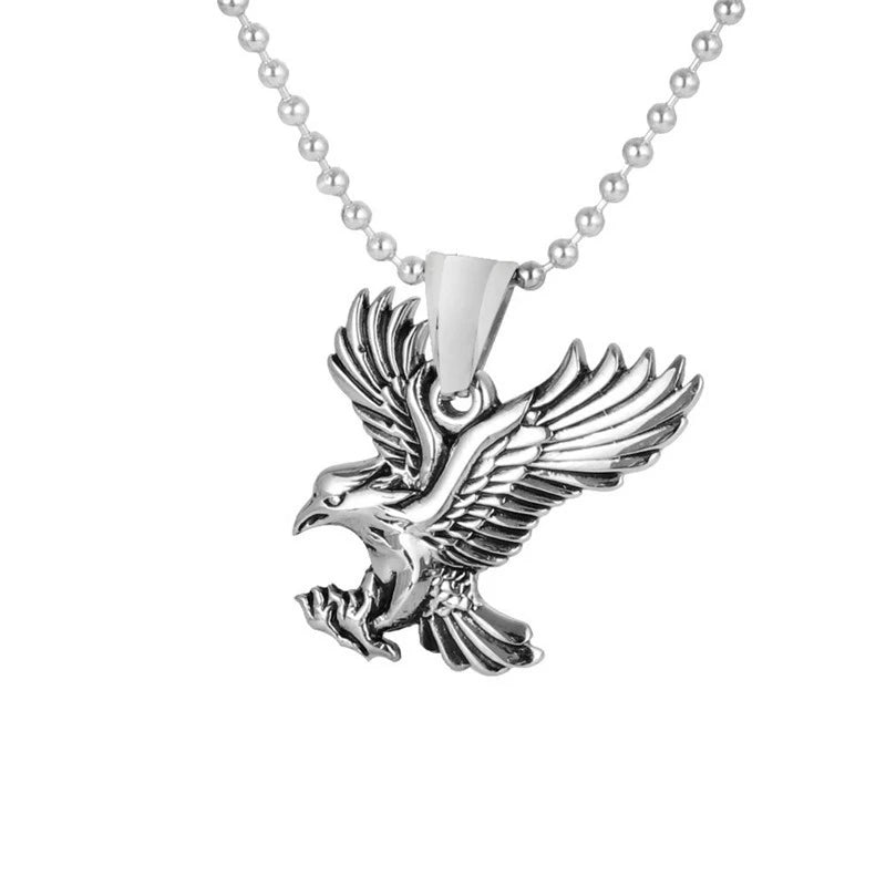 Cool Eagle Men's Stainless Steel Pendant Necklace Silver Punk Style Metal Necklace