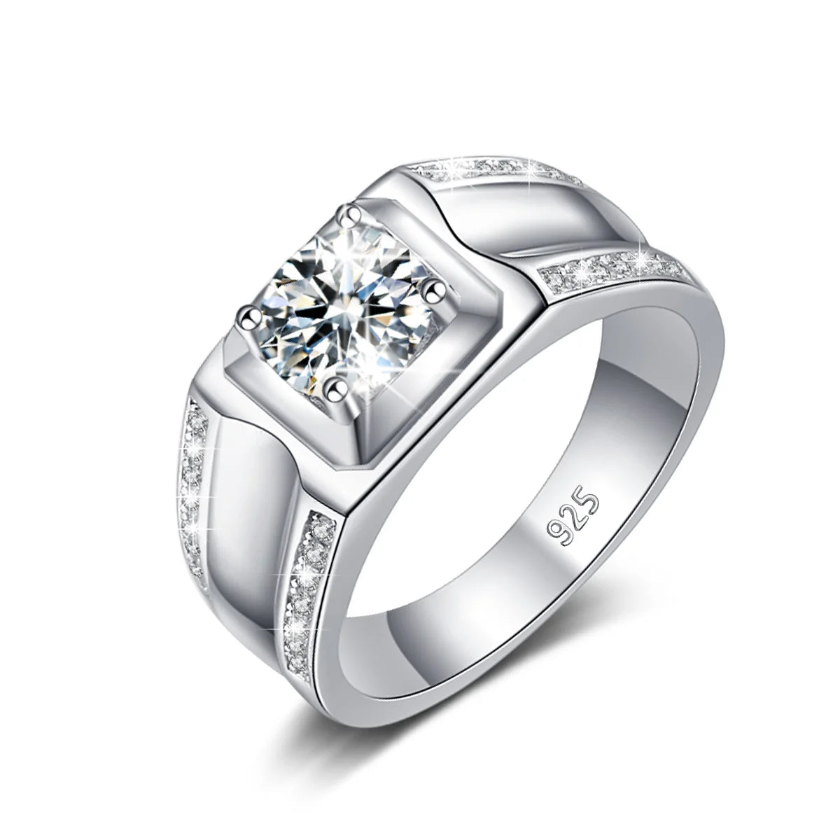 Luxury Engagement Jewelry Men's Sterling Silver 925 GRA D Color VVS1 Moissanite Ring Men 1ct