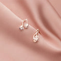 Genuine 925 Sterling Silver Sweet Asymmetric Music Notes CZ Stud Earrings for Woman Wedding Party Fine Jewelry