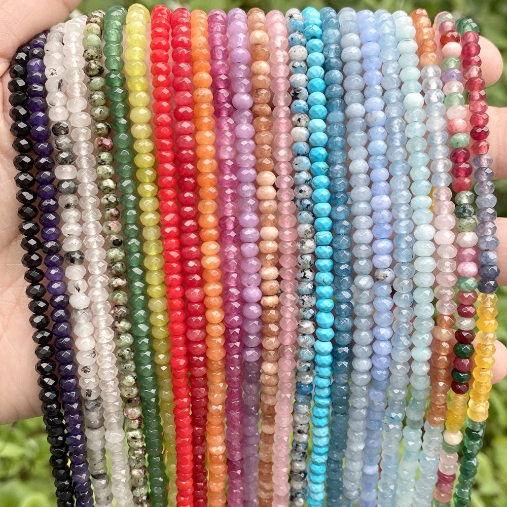 AsVrai U 3x4mm Natural Stone Beads Faceted Agate Aquamarine Turquoise Beads for Jewelry Making DIY Bracelet Necklace Accessories