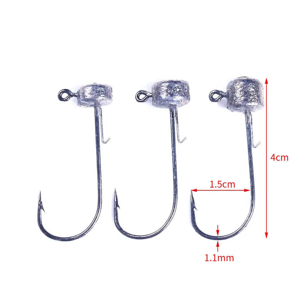6pcs/bag Mushroom Shape Steel Wire Soft Worm Lures Hook Painted Lead Jig Head Rock Fishing Hooks
