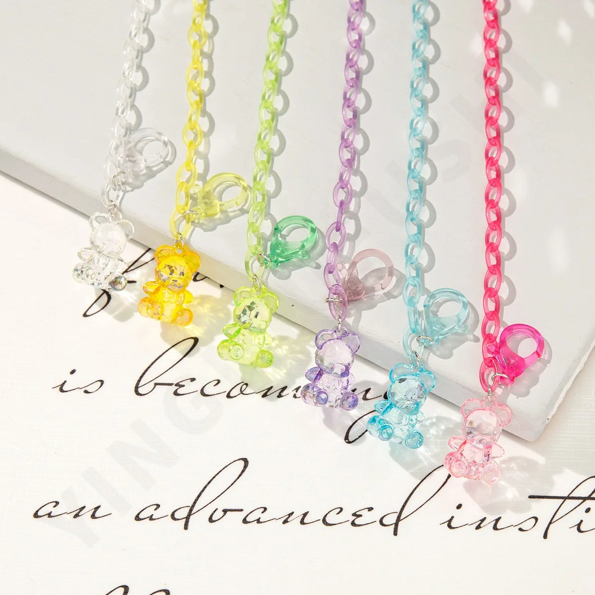 55 CM Acrylic Link Candy Jelly Teddy Bear Charm Pendants Neck Lace Anti Lost Keychain Eye Glasses Key Chain Gummy Bear Necklace