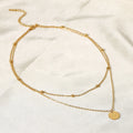 New Fashion 18K Gold Plated Pendant Stainless Steel Double Layer Mini Bead Chain Disc Charm Necklace for Girls