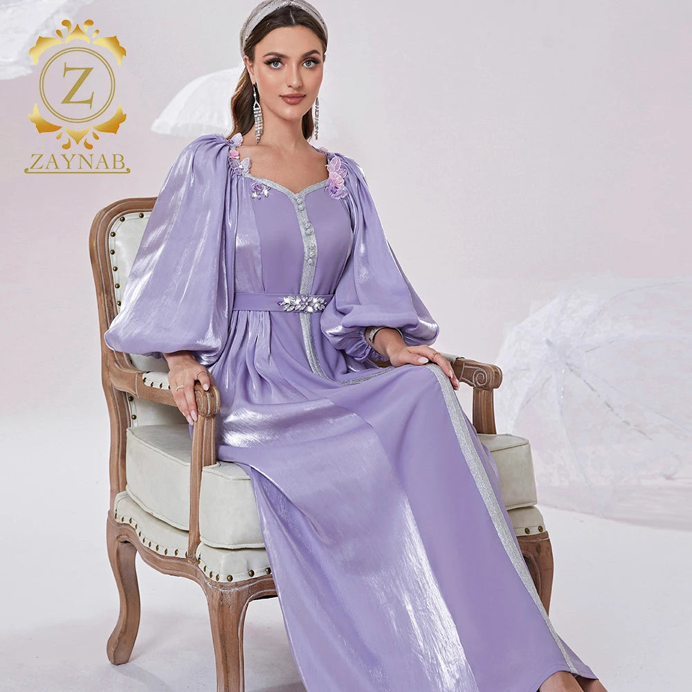 Zaynab Muslim Prayer Dress Abaya Occasion New Butterfly Bubble Sleeve Glitter Quicksand Wedding Muslim Dress Abaya