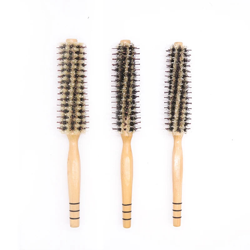 Blow Drying Straightening Styling Professional High-Density Boar Bristle Roll Wood Round Curly Hair Brush