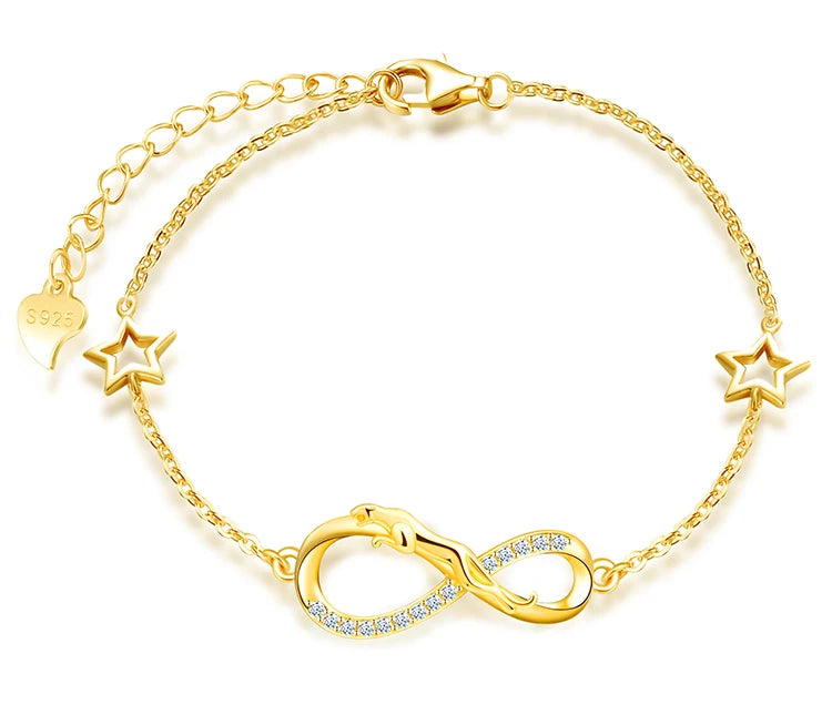 925 Sterling Silver Fine Jewelry Gold-Plated Leopard Infinity Star Bracelets Infinity Charm Luxury 925 Sterling Silver