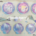 DAMAI Girls Birthday Party Supplies Purple Mermaid Jellyfish Disposable Party Tableware Dinnerware Paper Cups Napkins Plates
