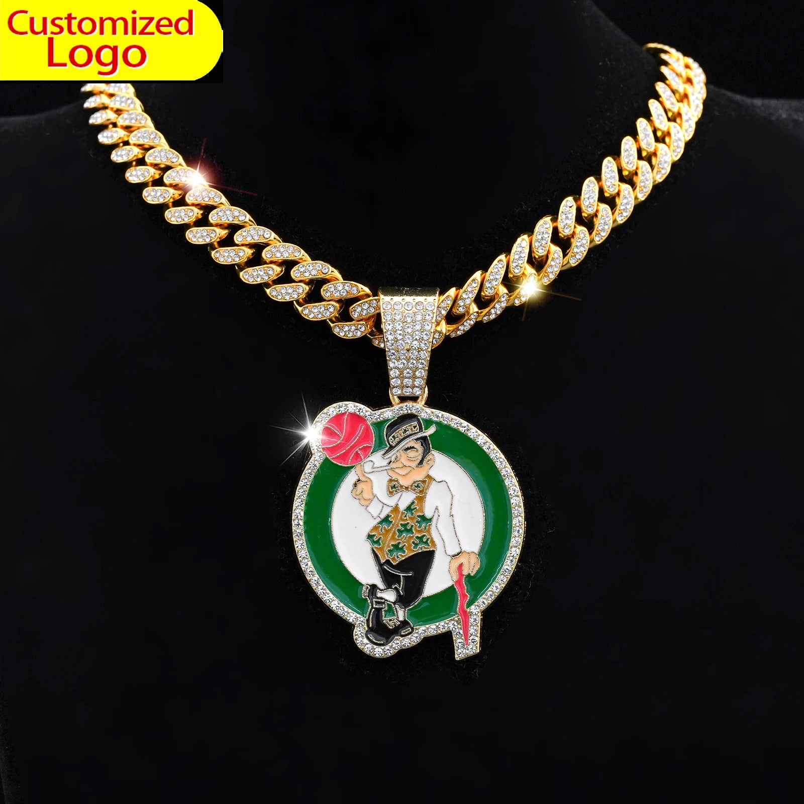 Fashion Custom Design Boston Celtics Basketball Team Pendant Necklace Ice Out Cuban Chain Jewelry for Fans Best Gift