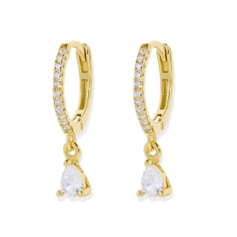 Trending Fashion Dangle CZ Earrings Women Jewelrygold Plated  925 Silver Water Droplets Zircon Charms Hoop Earrings