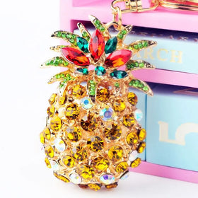 Wholesale Metal Rhinestone Pineapple Key Chains Fruit Jewelry Diamond Crystal Sparkling Gold Pineapple Car Keychain Bling Charms