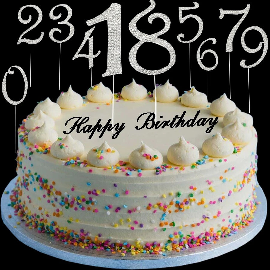 Luxury Shining Diamond Number Cake Topper for Birthday Anniversary Cake Decorations Sparkle Digit Figure Dessert Decor