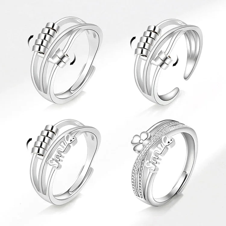 Jewelry Four-leaf Clover Spinning Beads Ring Rotating Spinner Adjustable Rotate Women Fidget Anxiety Rings