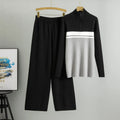 Women's Casual Fashion 2025 Long Color-Block Knitted Turtleneck Zipper Sweater Set with Front Logo for Spring