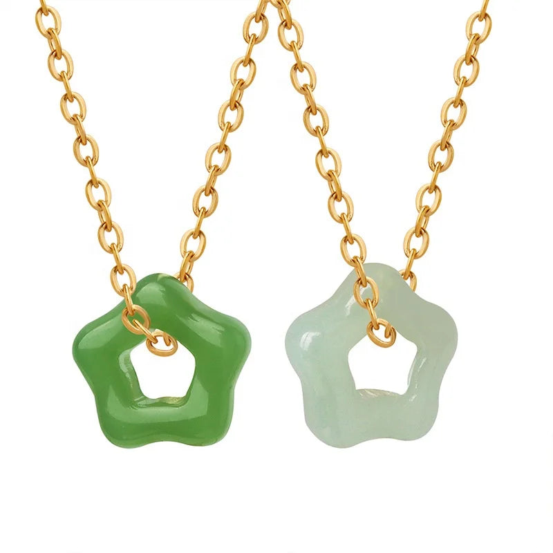 Delicate Hand Carved 18K Gold Jewelry Necklace Pendant Hetian Green White Jade jasper Flowers Pendant Necklace