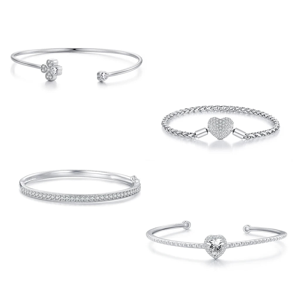 Fine S925 Jewelry Wholesale 14k 18k Gold Plated 925 Sterling Silver Jewelry Women White Gold Open Cuff Bangles With Diamonds