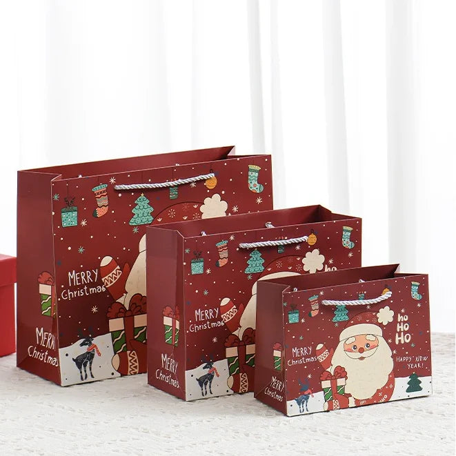 Luxury Gift Shopping Red Paper Bag With Your Own logo Cardboard Paper Packing Bag Christmas Gift Bags