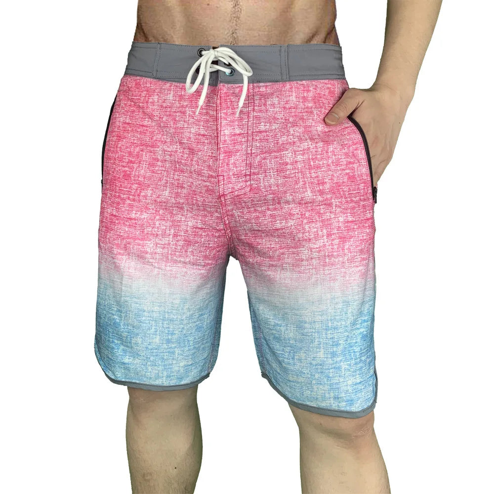 Man Beach Shorts Quick Dry Polyester Waterproof Swimming Trunks With Pocket Printed Surf Board Shorts