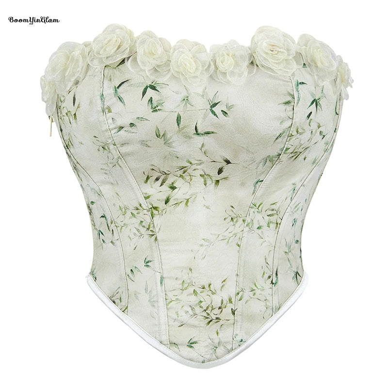 Fashion Victorian Gothic Corselet Vintage Woman Floral Sticked Corset Top with Side Zip Adjustable Crop Firm Plus Size