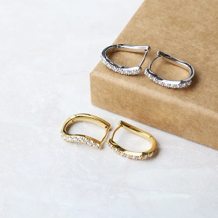 925 Sterling Silver Hoop Earrings Trendy Gold Plated with Geometric Pattern Rhodium Plated Wedding Party