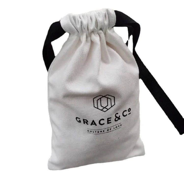 Custom Logo Organic Cotton Muslin Bags Shopping Pouch Canvas Drawstring Dust Bag for Handbag