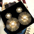 New Summer Exaggeration Statement Long Sunflower Drop Dangle Earrings Fashion Pearl Round Earrings Women Gold Plated Jewelry