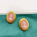 Medieval Vintage Cute Women's Dream Macaron Ice Cream Cream Powder Relief Head Gold Plated Oval Earrings