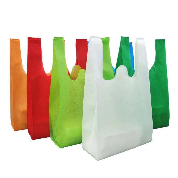 Wholesale Eco-Friendly Supermarket Camping Packaging Reusable T-Shirt Tote White Non Woven Vest Bag
