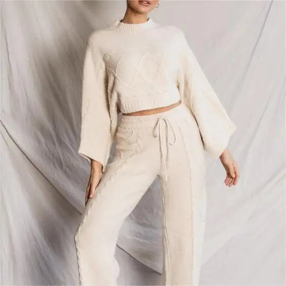 Knitwear Manufacturers Custom Cable Knit Sweaters Pants Set Women Winter Turtleneck 100% Pure Wool Casmere Sweater for Women