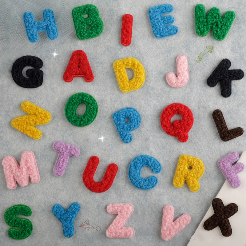 Wholesale New Design A-Z Small Letter Chenille Patches Iron on Colorful Mini Letters Chenille Patch for Clothing Decoration DIY