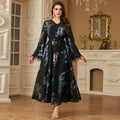 New Arrival Dubai Elegant Islamic Women Long Sleeve Dress Bronzing with Feather Jalabiya Full Length Abaya Muslim Dress
