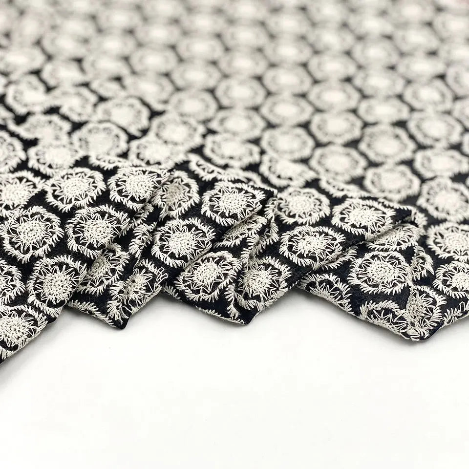 Factory Customization Water-soluble 100% Polyester Voile Gauze Flower Lace Black Sheer Georgette Tulle Embroidery Fabric