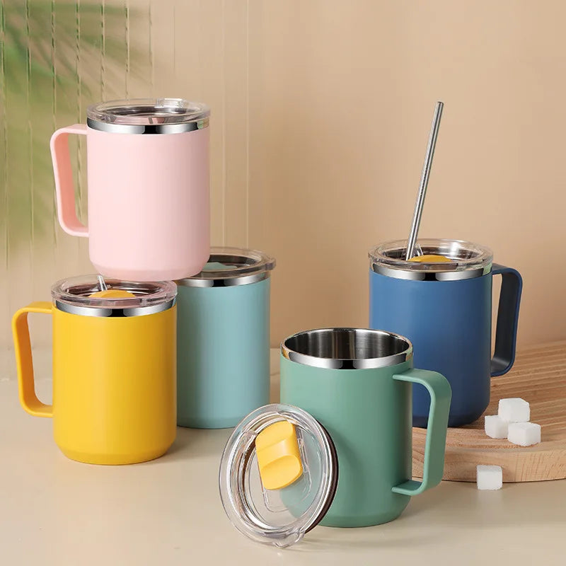 Dual Layer 304 Stainless Steel Mugs for Office & Work Coffee Cup with Cover for Students & Workers