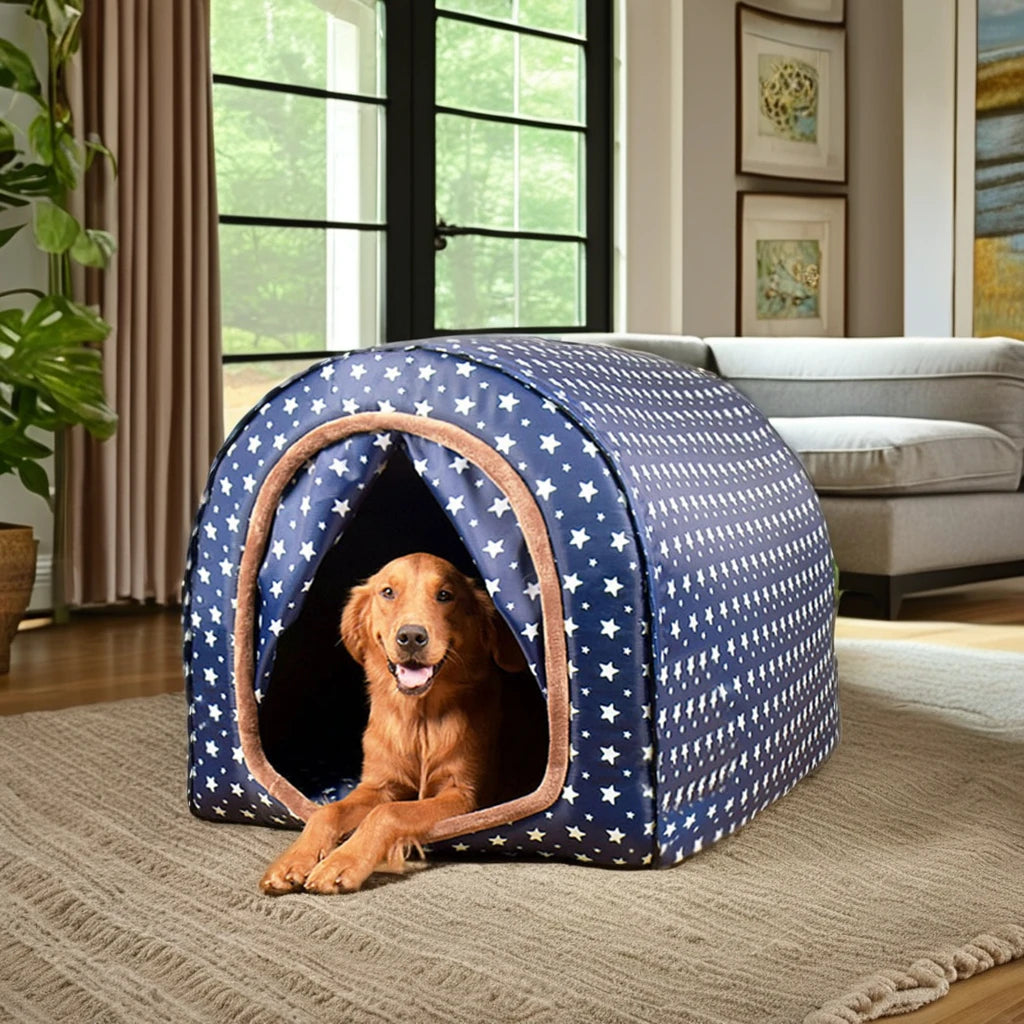 Waterproof Dog Cat Pet Bed Foldable Removable Oxford Fabric Nest with Resilient Sustainable Sponge Printed Pattern Cat Cage